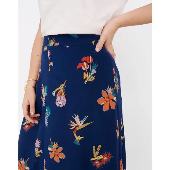 Madewell Atrium Silk Skirt Bird of Paradise Floral Navy Women's 10 Resort Euro - Picture 11 of 16